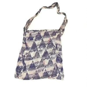 "FREE PEOPLE Linen TOTE BAG White/Navy/Pink 15.5"" w 14"" h 15.5"" strap drop NW